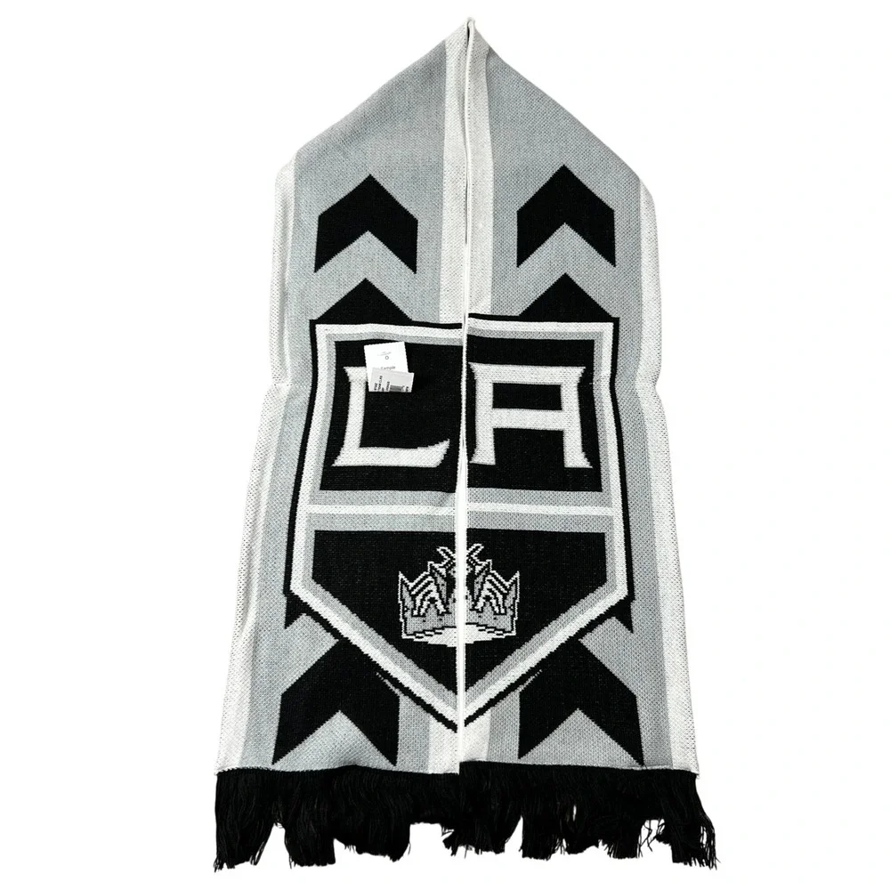 Adidas LA Kings NHL Knit Scarf Gray Black White Logo Fringe One Size